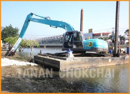 โป๊ะเรือรถแบคโฮบูมยาว - รถแบคโฮ SK 200-6 ทั้งบูมยาว บูมสั้น 